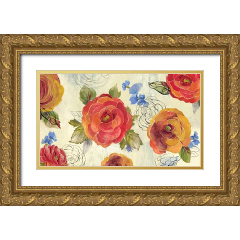 Amelia Flowers Gold Ornate Wood Framed Art Print with Double Matting by PI Studio