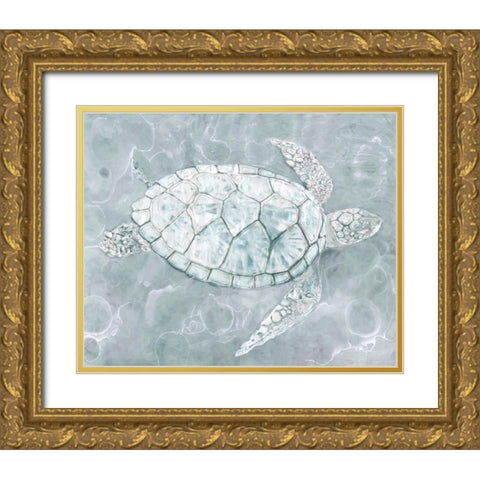 Sea Turtle Gold Ornate Wood Framed Art Print with Double Matting by Stellar Design Studio