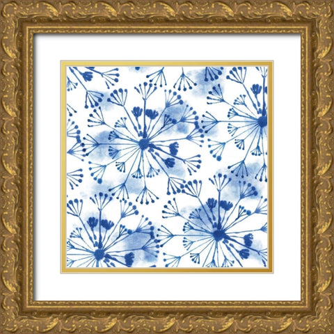 Indigo Dandelion Gold Ornate Wood Framed Art Print with Double Matting by Wilson, Aimee