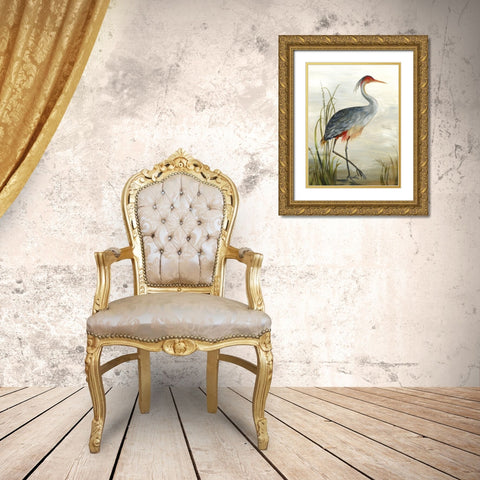 Grey Heron Gold Ornate Wood Framed Art Print with Double Matting by Wilson, Aimee
