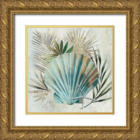 Turquoise Shell I Gold Ornate Wood Framed Art Print with Double Matting by Wilson, Aimee