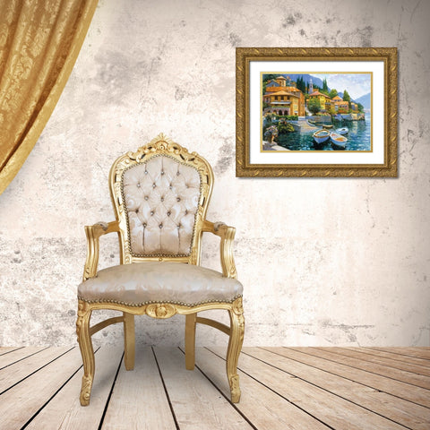 Lake Como Landing Gold Ornate Wood Framed Art Print with Double Matting by Behrens, Howard