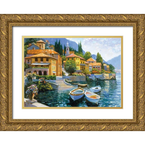 Lake Como Landing Gold Ornate Wood Framed Art Print with Double Matting by Behrens, Howard