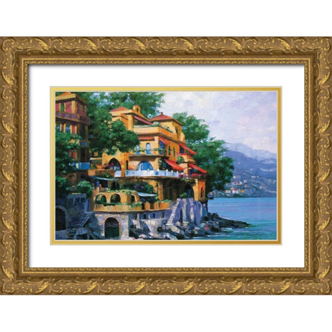 Portofino Villa Gold Ornate Wood Framed Art Print with Double Matting by Behrens, Howard