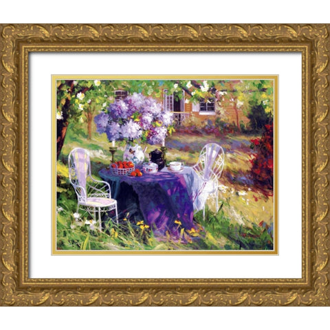 Lilac Tea Party Gold Ornate Wood Framed Art Print with Double Matting by Benjamin