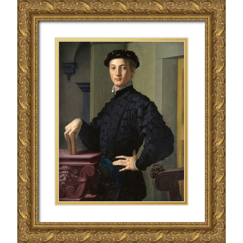 Portrait of a Young Man Gold Ornate Wood Framed Art Print with Double Matting by Bronzino, Agnolo