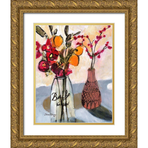 Still Life with Mason Jar and Flowers Gold Ornate Wood Framed Art Print with Double Matting by Bragg, Janel