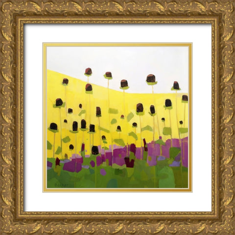 Coneflowers With Pink Gold Ornate Wood Framed Art Print with Double Matting by Becker, Anne