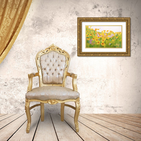 Field of Sunflowers Gold Ornate Wood Framed Art Print with Double Matting by Becker, Anne