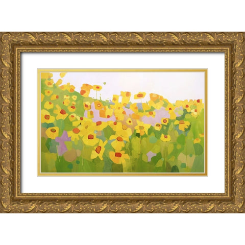 Field of Sunflowers Gold Ornate Wood Framed Art Print with Double Matting by Becker, Anne