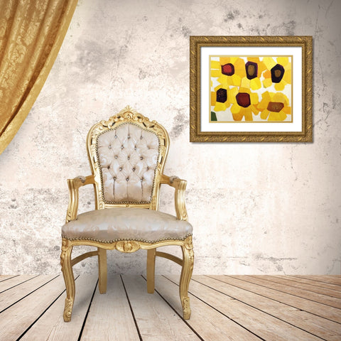 Six Sunflowers Gold Ornate Wood Framed Art Print with Double Matting by Becker, Anne