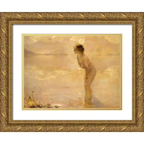 September Morn Gold Ornate Wood Framed Art Print with Double Matting by Chabas, Paul