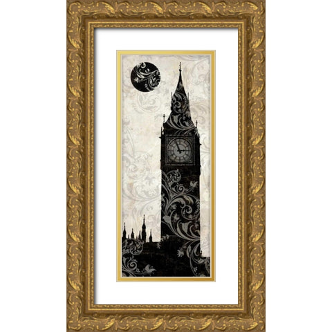 Moon over London Gold Ornate Wood Framed Art Print with Double Matting by Color Bakery