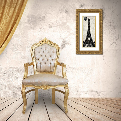 Moon over Paris Gold Ornate Wood Framed Art Print with Double Matting by Color Bakery