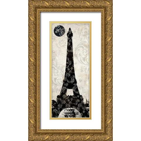 Moon over Paris Gold Ornate Wood Framed Art Print with Double Matting by Color Bakery