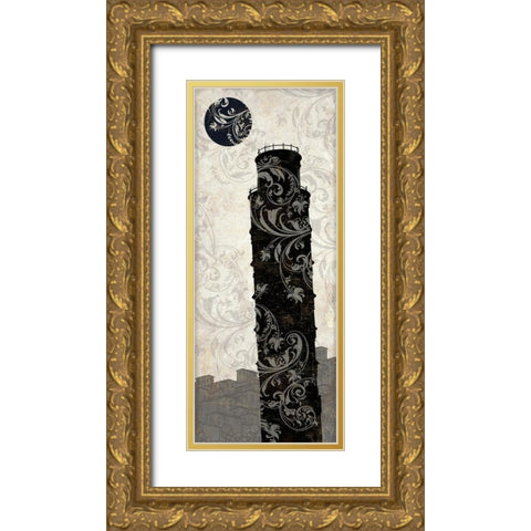 Moon over Pisa Gold Ornate Wood Framed Art Print with Double Matting by Color Bakery