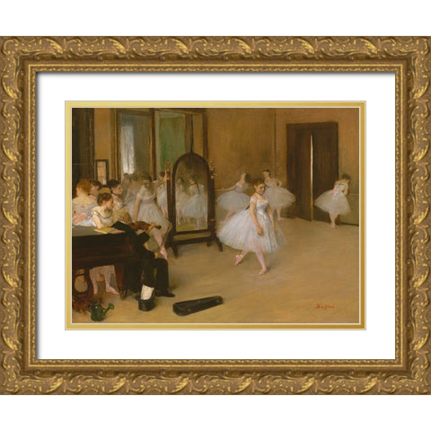 The Dancing Class Gold Ornate Wood Framed Art Print with Double Matting by Degas, Edgar