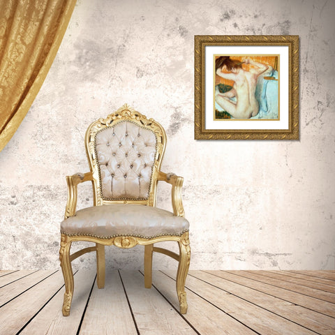 Woman Combing Her Hair Gold Ornate Wood Framed Art Print with Double Matting by Degas, Edgar