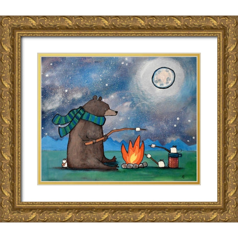 Camping Bear Mouse Gold Ornate Wood Framed Art Print with Double Matting by Doss, Andrea