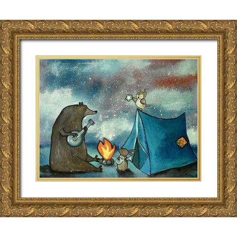 Camping Friends Gold Ornate Wood Framed Art Print with Double Matting by Doss, Andrea