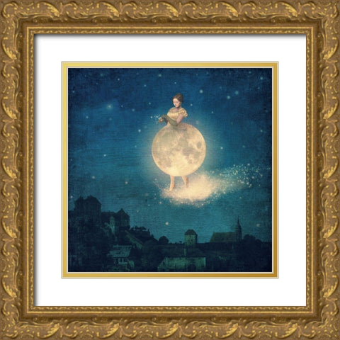 Shhh Lady Night is Coming Gold Ornate Wood Framed Art Print with Double Matting by Flores, Paula Belle