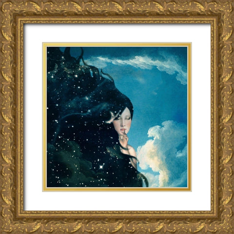 Lady Night Gold Ornate Wood Framed Art Print with Double Matting by Flores, Paula Belle