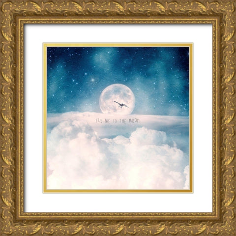 Moonrise Over the Clouds Gold Ornate Wood Framed Art Print with Double Matting by Flores, Paula Belle