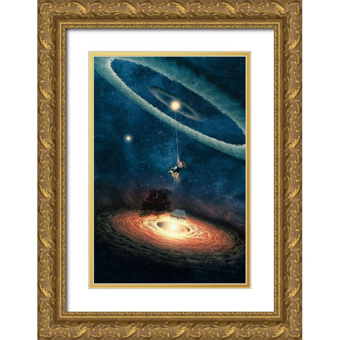 My Dream House in Another Galaxy Gold Ornate Wood Framed Art Print with Double Matting by Flores, Paula Belle