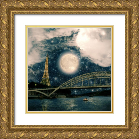 One Starry Night in Paris Gold Ornate Wood Framed Art Print with Double Matting by Flores, Paula Belle
