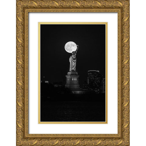 Full Moon New York Gold Ornate Wood Framed Art Print with Double Matting by Getty, Bruce