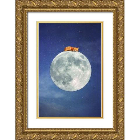 Fox Sleeping on Moon Gold Ornate Wood Framed Art Print with Double Matting by Grippo-Pike, Carrie Ann