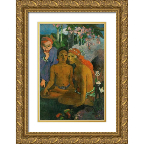 Contes barbares Gold Ornate Wood Framed Art Print with Double Matting by Gauguin, Paul