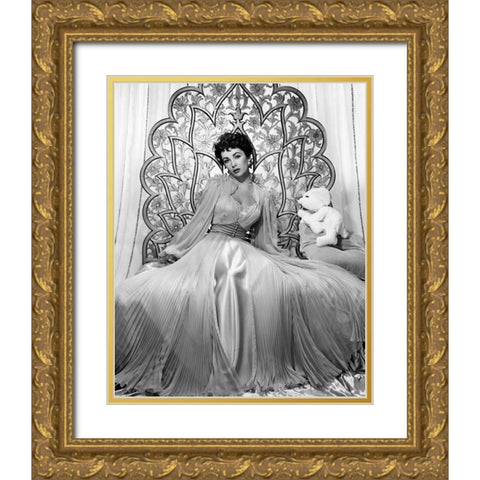 Elizabeth Taylor 1951 Glamour Shoot Gold Ornate Wood Framed Art Print with Double Matting by Unknown