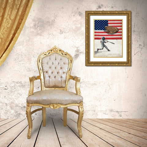 American Sports-Baseball 1 Gold Ornate Wood Framed Art Print with Double Matting by GraphINC Studio