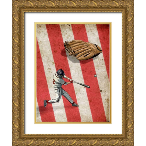 Amercan Sports-Baseball 2 Gold Ornate Wood Framed Art Print with Double Matting by GraphINC Studio