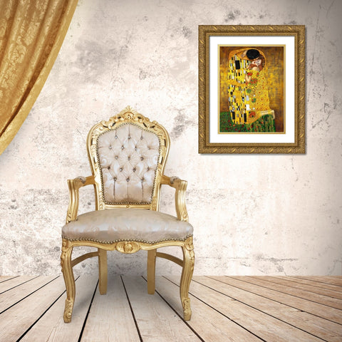 The Kiss Gold Ornate Wood Framed Art Print with Double Matting by Klimt, Gustav