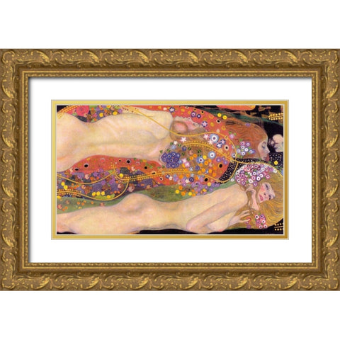 Water Serpents II Gold Ornate Wood Framed Art Print with Double Matting by Klimt, Gustav