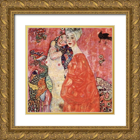 The Girlfriends Gold Ornate Wood Framed Art Print with Double Matting by Klimt, Gustav