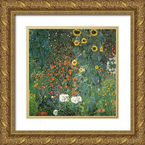 Farm Garden with Sunflowers, 1906 Gold Ornate Wood Framed Art Print with Double Matting by Klimt, Gustav