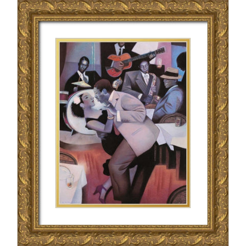 Harlem Nocturne Gold Ornate Wood Framed Art Print with Double Matting by Kelley, Gary