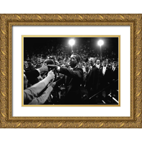 Barack Obama at Campaign Rally Gold Ornate Wood Framed Art Print with Double Matting by Kraft, Brooks