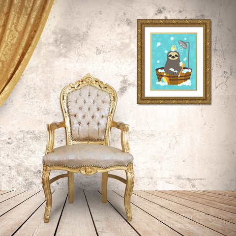 Bathing Sloth Gold Ornate Wood Framed Art Print with Double Matting by Lee, Nancy