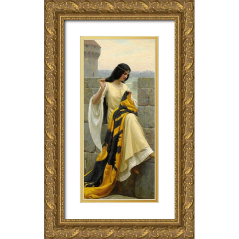 Stitching the Standard, 1911 Gold Ornate Wood Framed Art Print with Double Matting by Leighton, Edmund Blair