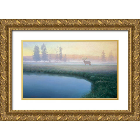 Yellowstone Mist Gold Ornate Wood Framed Art Print with Double Matting by Manocchia, Adriano