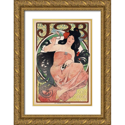 Job - Cigarette Rolling Papers Advertisement Gold Ornate Wood Framed Art Print with Double Matting by Mucha, Alphonse