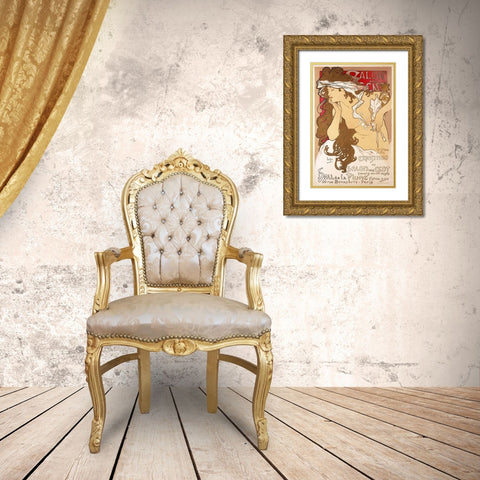 Salon des Cent 20th Exhibition Gold Ornate Wood Framed Art Print with Double Matting by Mucha, Alphonse
