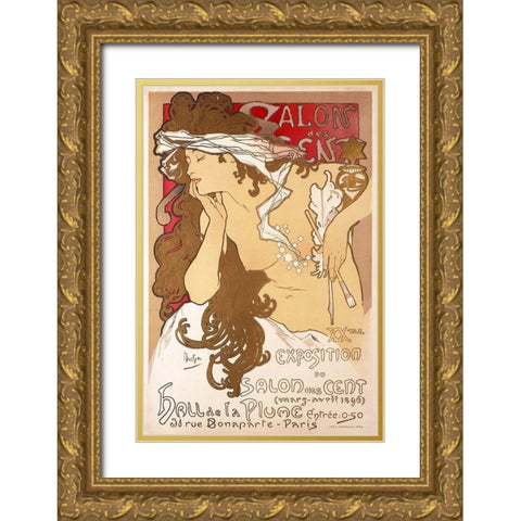 Salon des Cent 20th Exhibition Gold Ornate Wood Framed Art Print with Double Matting by Mucha, Alphonse
