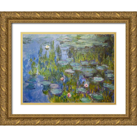 Seerosen Gold Ornate Wood Framed Art Print with Double Matting by Monet, Claude