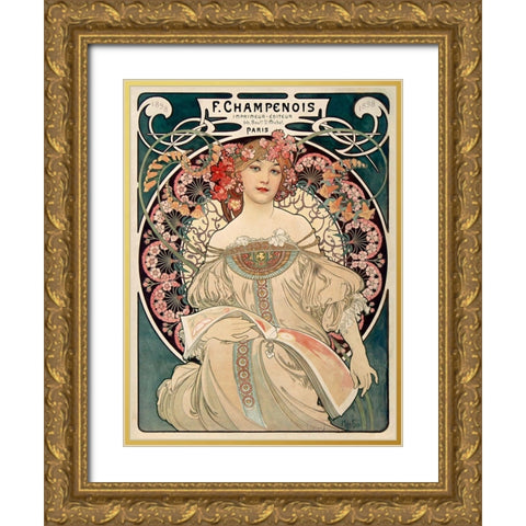 F. Champenois imprimeur diteur Gold Ornate Wood Framed Art Print with Double Matting by Mucha, Alphonse