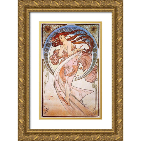 Dance, 1898 Gold Ornate Wood Framed Art Print with Double Matting by Mucha, Alphonse
